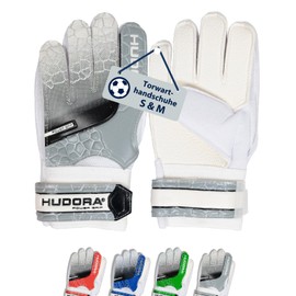 HUDORA Goalkeeper Gloves - Padded Football Goalkeeper Gloves for Children and Teenagers in Size M - Foam Back - Football Gloves with Velcro Fastening - Grey