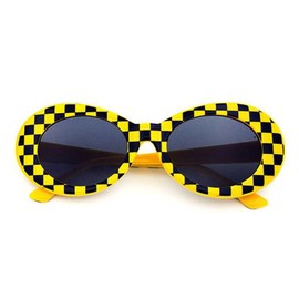 Laurinny Yellow Sunglasses Oval Clout Goggles for Women Men Retro Round Sun Glasses Yellow Grid Costume Party Frame
