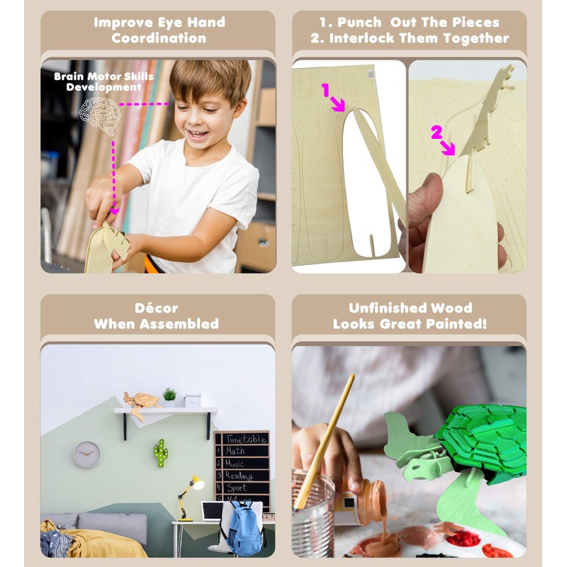 Puzzled Green Turtle Wooden 3D Puzzle Construction Kit