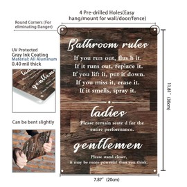 Bathroom Restroom Wall Art Decor Funny Toilet Signs for Door Rules Hanging Decor for Laundry Room Home, 8 x 12 In Aluminium (2518)