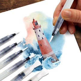 Stationery Island Aqua Brush Pen – Watercolour Brushes Pack of 6- Assorted Synthetic Nibs Refillable Water Paint Brushes for Watercolour and Calligraphy – Use Together with our Watercolour Brush Pens