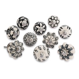 Ajuny Ceramic Cabinet Knobs, Set of 20 - Vintage Black & White, Hand-Painted Pumpkin & Round Drawer Pulls for Kitchen Cabinets, Vanities, Dressers & Cupboards, 1.5 in, Screws & Backplates Included
