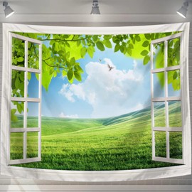 U-SITU Tapestry Wall Hanging Wall Decor Outside the Window Scenery Grassland Branch Temporary Window Natural Scenery Stylish Background Multifunction Cloth Poster Interior Atmosphere Change (Width 78.7 x Length 59.1 inches (200 x 150 cm) Color: 339B