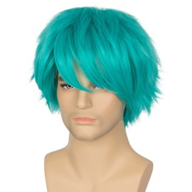 Miss U Hair Teal Wig With Bangs Turquoise Wig Short Straight Layered Anime Cosplay Wig Men Women
