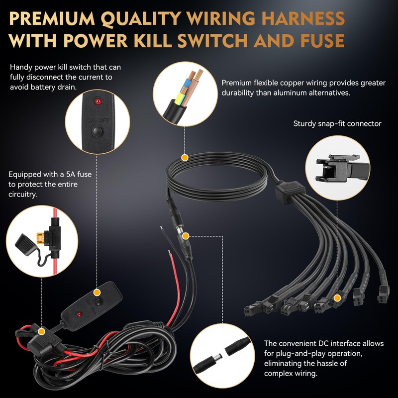 4Pods Pure White LED Rock Lights Kit with Switch Wiring