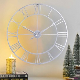 CLXEAST Large Modern 30 Inch Wall Clock Silver, Oversized Big Roman Numeral Metal Wall Clocks for Living Room Decor, Home Office