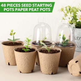 RimCereal 48 Pcs Nursery Pots with Humidity Dome,3.2 Inch Plant Seeding Starter & Peat Pots for Planting,Garden Flower Germination,Herbs and Vegetable Saplings,Indoor Outdoor Use