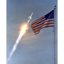 New 11x14 NASA Photo: Apollo 11 Launch over American Flag, 1969