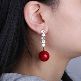 Cybche Vintage Pearl Rhinestone Earrings White Pearl Drop Earrings Sparkling CZ Dangle Earrings Long Linear Crystal Earrings Wedding Pearl Earrings Jewellery for Women, Zinc, No Gemstone