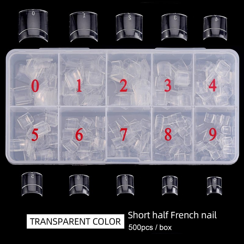 Square Nail Tips Half Cover 500Pcs Clear Acrylic Nails French