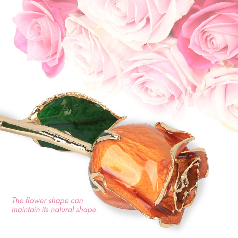 Golded Rose Flower 24K Bright Orange with Base Gift for
