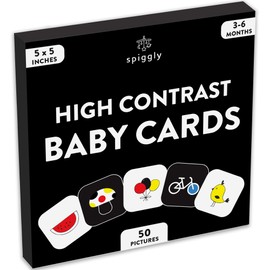 Spiggly High Contrast Baby Flashcards, Newborn Brain Development Toys, Visual Stimulation Learning Activity Cards, 25 PCs 50 Pages Educational Infants Gift 3-6 Months Black & White & Color