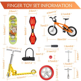 18 Pieces Mini Finger Toys Set Finger Skateboards Finger Bikes Scooter Tiny Swing Board Fingertip Movement Party Favors Wheels and Tools