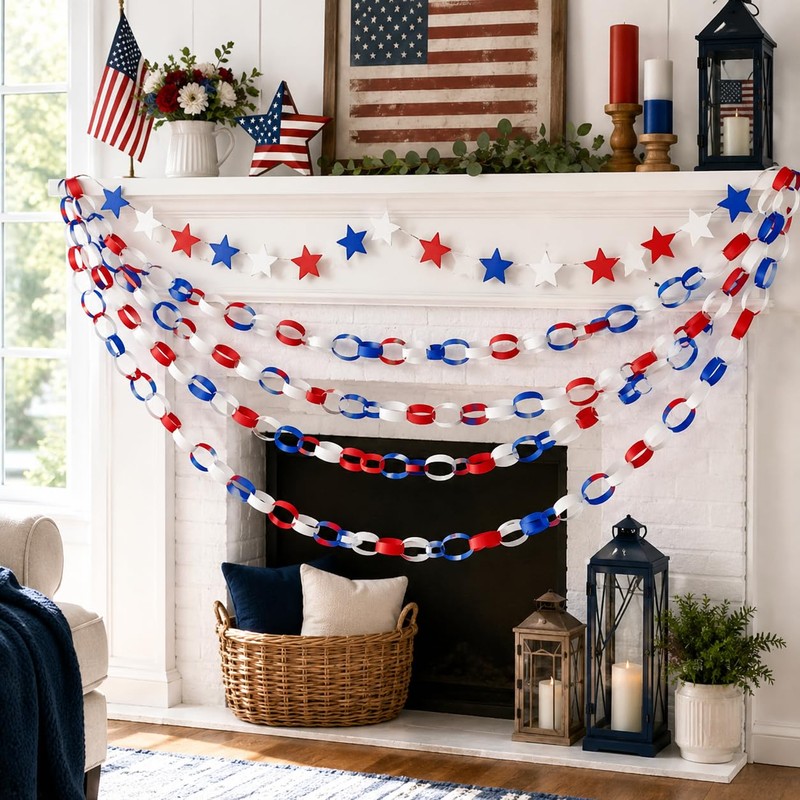 Baluue 4th of July Paper Chain, Red White and Blue