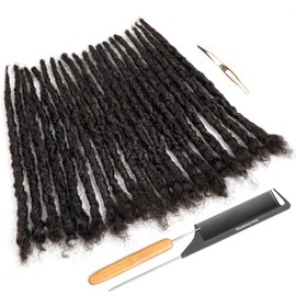 DAIXI Handmade Interlocking Locs Real Human Hair Permanent Loc Extensions Textured Natural Looking Soft Dreadlocks (1B - 0.8cm, 10 Inch 60 Strands)