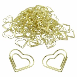 Kemcatui 100Pcs Gold Heart Shaped Paper Clips, Mini Lovely Paperclips Decorative Metal Paper Clamps, Cute Paper Clip for Office School Home Bookmarks