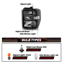 BRYGHT Headlight Assembly Fit for [Aero Style] 2008-2014 Ford E150 E250 / 2008-2021 E350 E450 Super Duty 16-21 F650 F750 Replacement Headlamp Black Housing with Clear Reflector