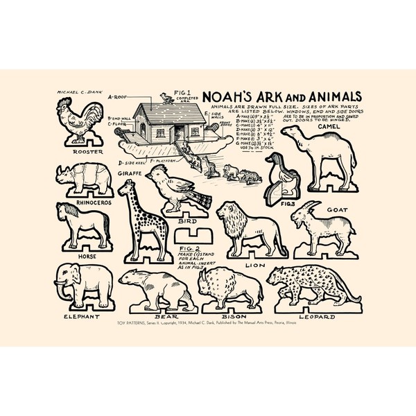 A page from a collection of toy patterns for woodworking