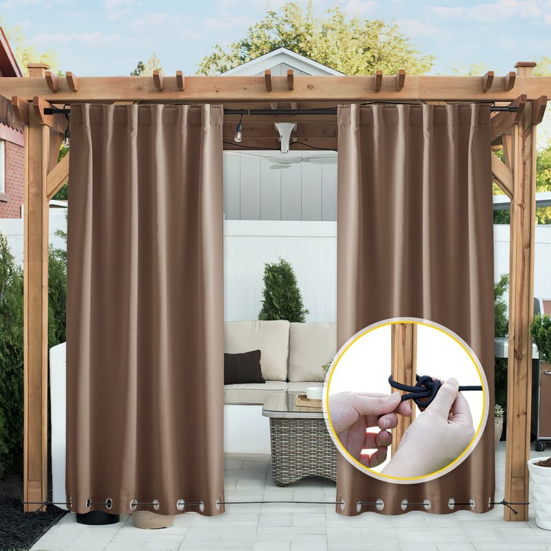 NICETOWN 2 Panels Weighted Blackout Curtains Patio Waterproof Outdoor Curtains,