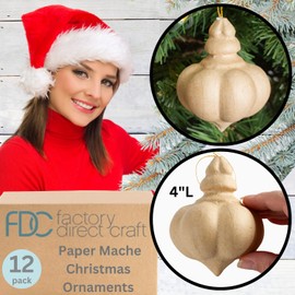 Paper Mache Ornaments - Pack of 12 DIY Premade Papier Mache 3 inch Onion Bulb Ornament to Paint Decoupage and Decorate for Christmas Tree Decorating by Factory Direct Craft