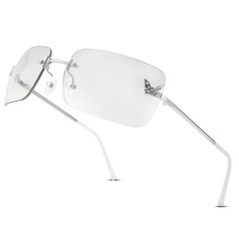 Revemo Rimless Rectangle Y2k Sunglasses for Women Men Cute Small Clear Frameless Tinted Lens 2000S Fashion Shades Butterfly