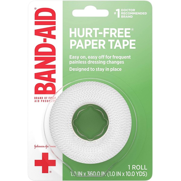Band-Aid Brand of First Aid Products Hurt-Free Medical Adhesive Paper Tape to Secure Bandages and Wound Dressings, Non-Irritating, 1 Inch by 10 Yards (Pack of 6)