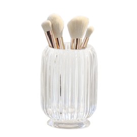 Lejesth Crystal Makeup Brush holder Organizer, Vintage Make Up Brush Cup Pen Pencil Holder striped vase, Comb Brushes Pen Pencil Storage Box Container (Clear)