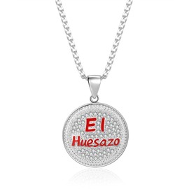 14K Gold/Stainless Steel Hip-Hop Necklace - Cuban Link Chain with Spanish Word Pendant & Cubic Zirconia Stones Tarnish-Resistant, Secure Lobster Clasp, Comfort Fit Unisex Jewelry Ideal Gift for