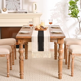 Aisybaklyn Table Runner Black Autumn Winter Country House Style Boho Table Runner Crocheted Crochet Lace Table Runner Vintage Tassel Table Runner for Wedding Kitchen Tabletop Table Decoration Dining Table 30 x 180 cm