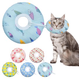 Seyezo Cat Cone Collar Soft, Spay Soft Cones to Stop Licking, Cat Neck Donut Pillow After Surgery, Spay Cones for Kittens, Soft Recovery Cone for Cats, Elizabethan Kitten Cones (Blue Fish, Medium)