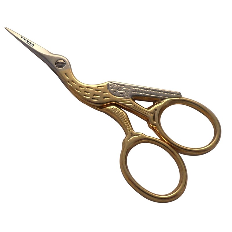 3.5 Inch Professional Stork Embroidery Scissors with Burgundy Scabbard -