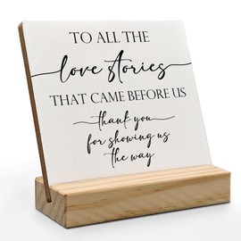 ANIANG Wedding Decor, Bridal Shower Sign, Wedding Reception Decorations Wood Plaque, To All The Love Stories that Came Before Us Wooden Plaque with Wood Stand for Weddingshower Decorations