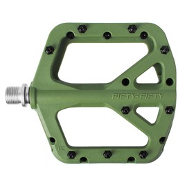 FIFTY-FIFTY Mountain Bike Pedals, Non-Slip MTB Nylon Fiber Pedals, 9/16" Bicycle Pedals, Lightweight and Wide Flat Platform Pedals (Olive Green)