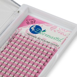 Dermastil 5D Premade Handmade Volume Eyelashes, C Curl, Thickness 0.07 mm, Ready Fan without Knots for Eyelash Extension, PBT Vegan, 16 Strips Box (12 mm)