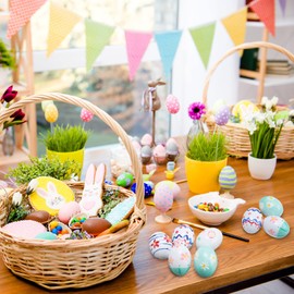 Menkxi 120 Pcs Plastic Easter Eggs with Clear Cartons for Crafts DIY Fake Paintable for Kids Adults Easter Gift, 30 Pieces Per Carton