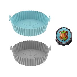 2PCS Silicona para Freidora de Aire,Air Fryer Silicon,Bandeja para Hornear Reutilizable, Accesorios para Cocina, Apto para Freidora, Horno, Microondas, Sartén(Azul y Gris)