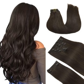 DOORES DOORES Hair Extensions Clip in Human Hair, Dark Brown 9pcs 150g 18 Inch, Clip in Hair Extensions Real Human Hair Remy Straight Real Hair Extensions Natural Thick Natural Hair Extensions