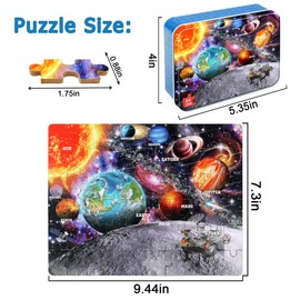 LELEMON Puzzles for Kids Ages 4-6, Space Puzzle 60 Piece Puzzles for Kids in a Metal Box, Educational Kids Puzzles Jigsaw Puzzles Childrens Puzzle Games Puzzle Toys for Girls and Boys