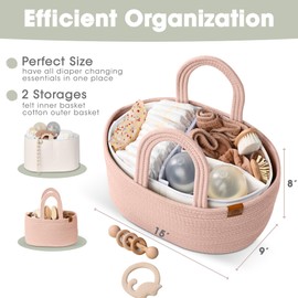 J&JOO 2-in-1 Baby Diaper Caddy Organizer, Water-Resistant Lining Protection, Easy Care, Basket for Changing Table or Dresser, Multi-Use, Newborn Baby Essentials