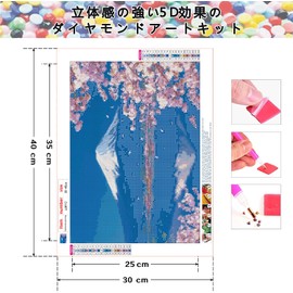 Diamond Art, Rinimie Diamond Art Kit, Cherry Blossoms, Mt. Fuji Diamond Beads Painting Kit, 5D Mosaic Art, DIY, Handmade Painting, Craft Kit, Diamond Painting, Fully Adhesive Type, Art, Home