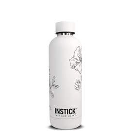 INSTICK Insulated Flask White 500 ml - Stainless Steel Water Bottle with Floral Motif, Leak-proof for Hot & Cold Drinks, Ideal for Fitness, Office and Travel