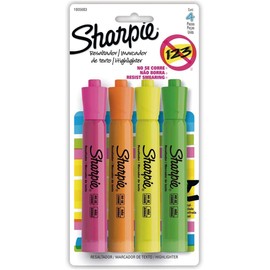 Sharpie® Tank Resaltador/Marcador de Texto, Punta Cincel/Biselada, Surtidos, 4 Piezas, 1805683