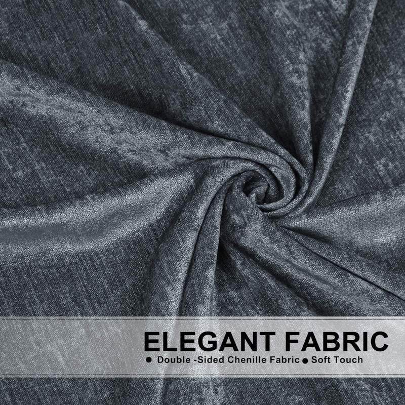 ELKCA Grey Chenille Curtains Valance for Living Room Window Waterfall