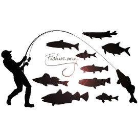 Large Vinyl Wall Decal Fisherman Fishing Hobby Fishes Stickers Mural Large Decor (ig4393) Black
