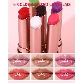 Hydrating Tinted Lip Blam, Natural Sheer Berry Nude Lipstick Moisturizing Lipgloss, Long Lasting Waterproof Lip Balm Stain Non-Stick Liptint Oil Stain Glossy Lipcolor Finish for Dry Cracked Lips-03