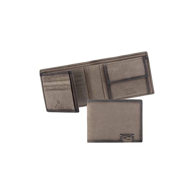 camel active Dallas Men's RFID Horizontal Leather Wallet, Medium, gray,