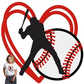 Baseball-Herz-DTF-Transfer, 17,8 x 17,8 cm, zum Aufbügeln für Hemden, Hoodies und Bekleidung, vollfarbiger, waschbarer Aufnäher