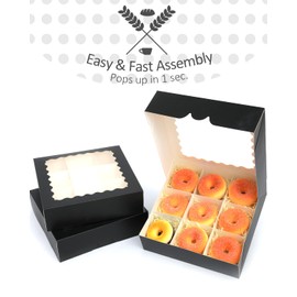 Gcardist Auto-pop Up Black 20.3 x 20.3 x 6.4 cm 12-Piece Cookie Box with Window Pastry Macaron Bakery Box for Packaging (8 x 8 x 2.5 Inch)