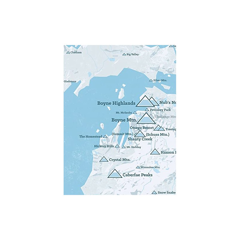Michigan Ski Resorts Map 18x24 Poster (White & Light Blue)