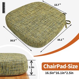 SINOSSO Thickened 2.5" Dining Chair Cushions, Soft Blended High Density Support Foam Kitchen Seat Cushions with Ties, U-Shaped Non-Slip Indoor Chair Pads, 16.5" x 16", 2 PCS, Yellow